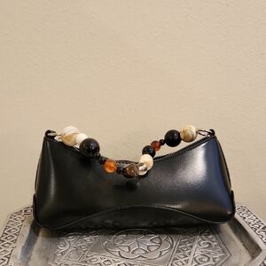 Black Beaded Handle Women's Bag